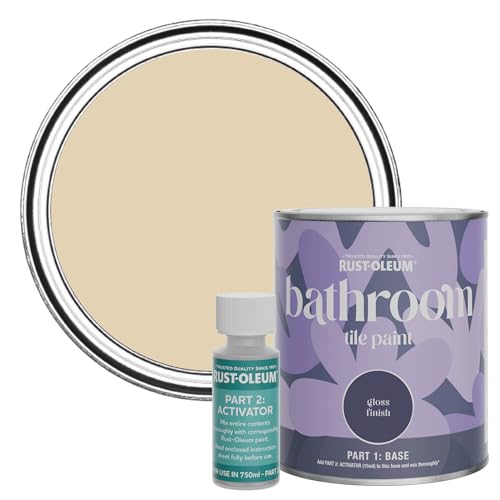 Rust-Oleum wasserfeste weiß Fliesenfarbe für Badezimmer in Hochglanz Finish - Sandgelb 750ML von Rust-Oleum
