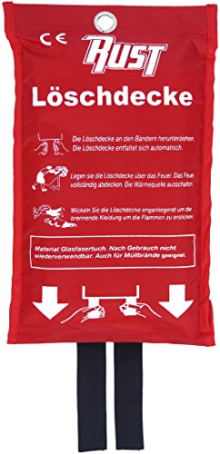 Löschdecke von Rust Notfallausrüstung 100 x 100 cm, Sofort Nutzbar, Ideal für Küche, Grill, Auto und Camping. Nach DIN EN 1869 von Rust