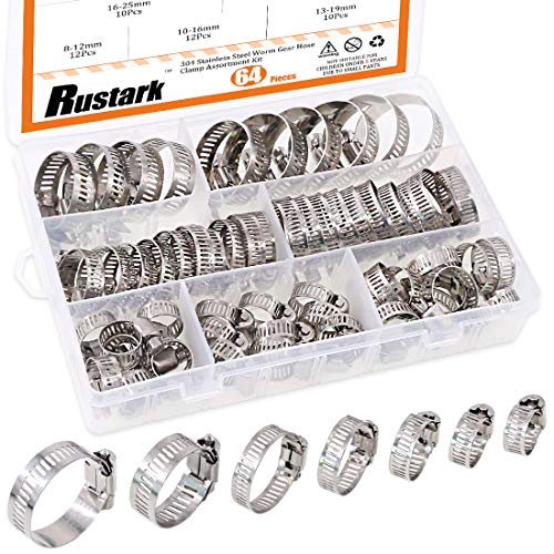 Rustark 64 Stück 8-38mm Schlauchschellen Set Edelstahl Schlauchklemmen Sortiment Set mit Aufbewahrungsbox für Schläuche, Auto und mechanische Anwendung von Rustark