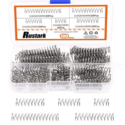 Rustark 100 Stück 5 Größen Druckfedern Sortiment Kit Mini Edelstahl Druckfedern Set Sprungfeder Federn Sortiment für Reparaturen, 10-50mm Länge, 8mm Außendurchmesser, 0.6mm Drahtdurchmesser Rustark 100 Stück 5 Größen Druckfedern Sortiment Kit Mini Edelstahl Druckfedern Set Sprungfeder Federn Sortiment für Reparaturen, 10-50mm Länge, 8mm Außendurchmesser, 0.6mm Drahtdurchmesser von Rustark