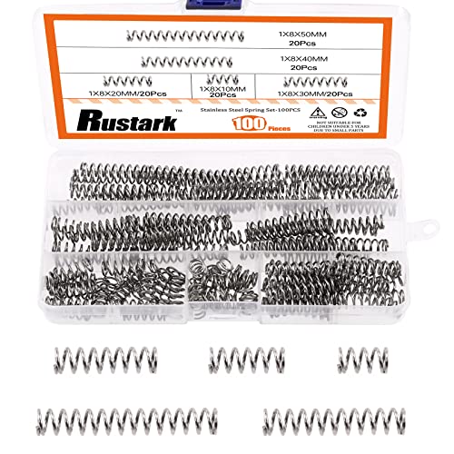 Rustark 100 Stück 5 Größen Druckfedern Sortiment Kit Mini Edelstahl Druckfedern Set Sprungfeder Federn Sortiment für Reparaturen, 10-50mm Länge, 8mm Außendurchmesser, 1mm Drahtdurchmesser Rustark 100 Stück 5 Größen Druckfedern Sortiment Kit Mini Edelstahl Druckfedern Set Sprungfeder Federn Sortiment für Reparaturen, 10-50mm Länge, 8mm Außendurchmesser, 1mm Drahtdurchmesser von Rustark