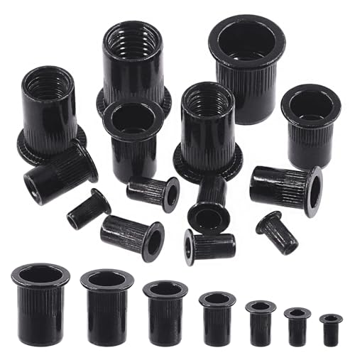 Rustark 100 Stück M3 Nietmuttern Schwarz Verzinkt Kohlenstoffstahl Flachkopf Blindnietmuttern für Metall Kunststoff von Rustark