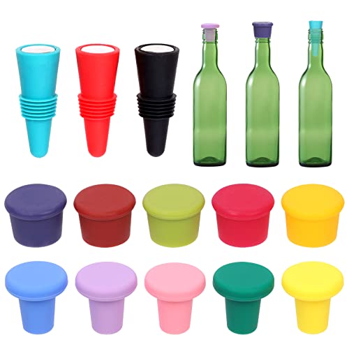 Rustark 13 Stück 3 Stile Silikon Weinverschluss Set Weinflaschenverschluss Bunte Silikon Kronkorken Flaschendeckel Wiederverwendbare Flaschenverschlüsse Silicone Wine Stopper Reusable von Rustark