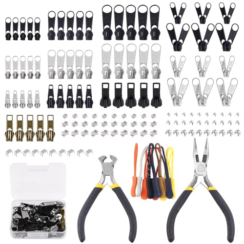 Rustark 144Pcs #3#5#8 Zipper Repair Kit Zipper Replacement Zipper Repair Zipper Pull Replacement and Zipper Stops with Two Zipper Install Pliers Tool for Bag Luggage Tents von Rustark