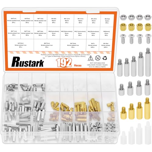 Rustark Abstandshalter Hex Distanzhülsen Hex Standoff Schraube Messing Männlich Weiblich Abstandsbolzen Sechskantschrauben Mutter Sortiment Satz für Platine PCB Reparatur (192, M4) Rustark Abstandshalter Hex Distanzhülsen Hex Standoff Schraube Messing Männlich Weiblich Abstandsbolzen Sechskantschrauben Mutter Sortiment Satz für Platine PCB Reparatur (192, M4) von Rustark