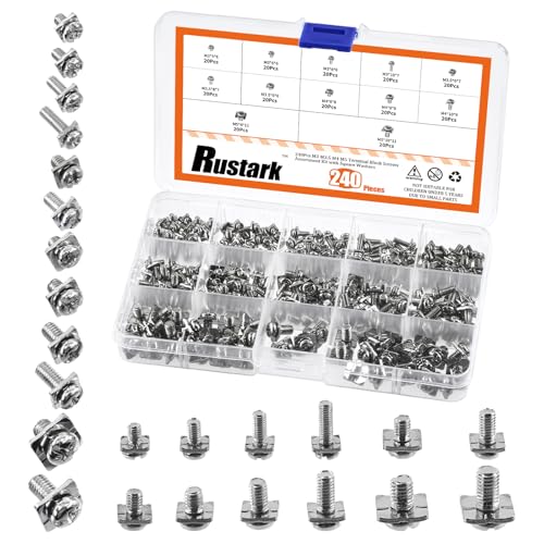 Rustark 240 Stück 12 Größen M3 M3.5 M4 M5 Klemmenblöcke Schrauben mit Quadratischer Set Silber Vernickelte Kohlenstoffstahl Flachkopf Schrauben Terminal Block Screws für Elektrische Klemmenblöcke von Rustark