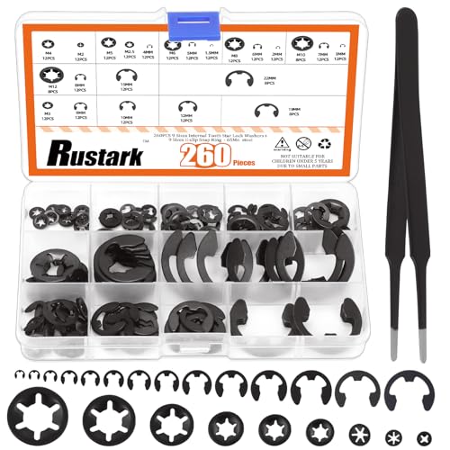 Rustark 261 Stück M2-M12 Schwarz Innenzahn Unterlegscheiben und 14 Größen Schwarz E-Clips E Externe Sicherungsringe Sortiment Set für Befestigen Wellen Lager Lock Washers Rustark 261 Stück M2-M12 Schwarz Innenzahn Unterlegscheiben und 14 Größen Schwarz E-Clips E Externe Sicherungsringe Sortiment Set für Befestigen Wellen Lager Lock Washers von Rustark