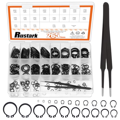 Rustark 266 Stück 21 Größen Schwarz Sicherungsringe Sortiment Set mit Pinzette Legierter Stahl C Clips Externe Sicherungsringe Satz Sprengring Sicherungsscheiben Spannring Seegering für Wellen Achse von Rustark