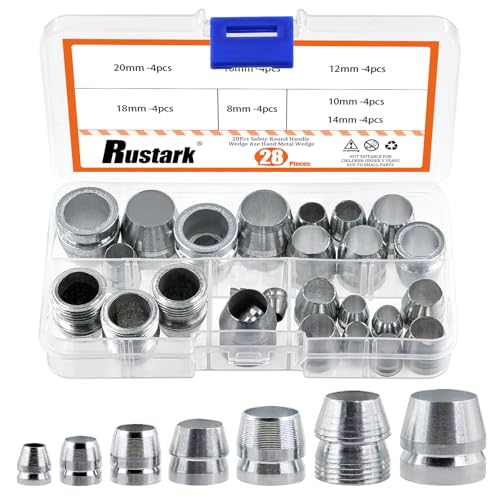 Rustark 28 Stück 7 Größen Sicherheits Rundgriffkeile Ringkeile Set Metallkeil Griffspaltkeil Rundstahlkeil Axt Keile Set Axe Wedges Hammergriff Keile für Äxte Hämmer von Rustark