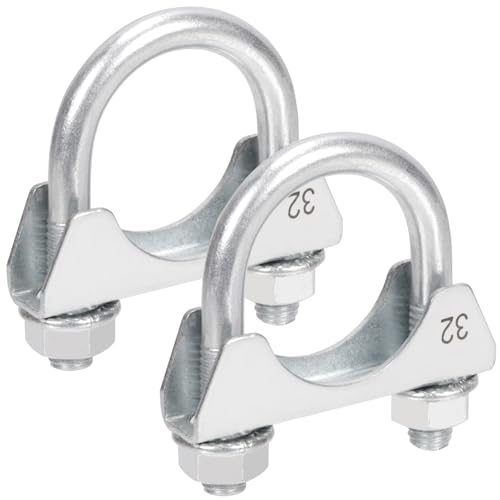Rustark 2 Stück 32mm Edelstahl Bügelschelle Rohrschelle Auspuffschelle Edelstahl Runde Rohrbügelschelle U-förmige Bügelschelle Spezialschelle Pipe Clamp für Auspuffrohr von Rustark