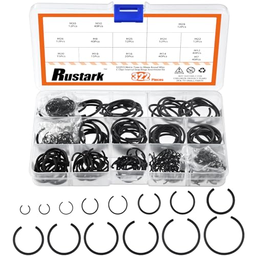 Rustark 322 Stück 14 Größen 65Mn Stahl Rund draht C-Clips Sprengringe Sortiment Kit Innensicherungsringe Sprengring Draht Snap Ringe für Loch - M7 M8 M10 M12 M14 M16 M18 M20 M22 M24 M25 M26 M28 M30 von Rustark