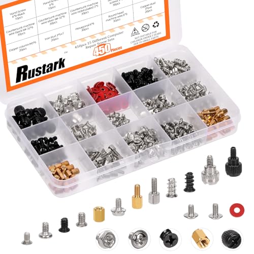 Rustark 450Pcs Computer Screw Assortment Kit Motherboard Standoffs Screws Set PC Screws Kit for Universal Motherboard Hard Drive Computer Case Laptop Case Repair DIY Installation Rustark 450Pcs Computer Screw Assortment Kit Motherboard Standoffs Screws Set PC Screws Kit for Universal Motherboard Hard Drive Computer Case Laptop Case Repair DIY Installation von Rustark