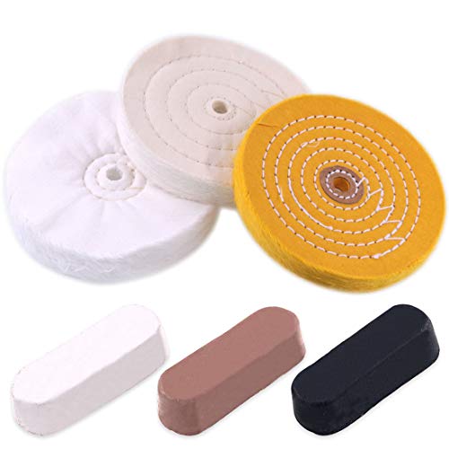 Rustark 6-teiliges 150mm Polierscheiben Set Zum Polieren mit 3 Stück Compound Schwarzer Schmirgel, Brauner Tripoli, Weißer Diamant für Bankschleifer Schleifmaschinen von Rustark