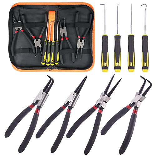 Rustark 8 Stück 175mm Sprengringzangen Set Gebogene Gerade Innen Außen Sicherungsringzange Sprengringzange Seegeringzangen für Innen und Außensicherungen von Rustark