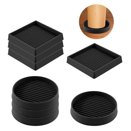 Rustark 8 Stück 50mm Schwarz Rund und Quadratisch Möbeluntersetzer Möbelräder Stopper rutschfest Möbelstopper Schutzkappen Möbelrollenauflage Antirutsch Pads Floor Protector für Bett Tische Stuhl von Rustark