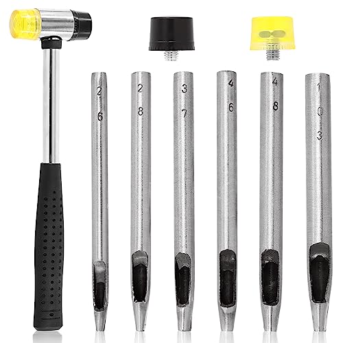 Rustark 9 Stück 6 Größe Oval Locheisen Set für 2mm-4mm Leder Hohl Punch mit Doppeltem Gesicht Kunststoff und Gummi Hammer, Leder Oval Stanzwerkzeug Set für DIY Handwerk von Rustark