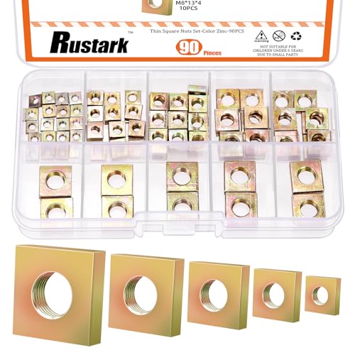 Rustark 90Pcs M3 M4 M5 M6 M8 Square Nuts Assortment Kit Yellow Zinc Plated Metric Coarse Thread Machine Square Nuts for Mechanical Electronic Equipment Rustark 90Pcs M3 M4 M5 M6 M8 Square Nuts Assortment Kit Yellow Zinc Plated Metric Coarse Thread Machine Square Nuts for Mechanical Electronic Equipment von Rustark