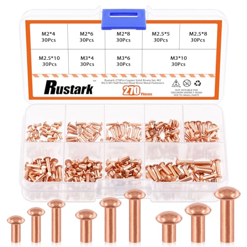 Rustark 270 Stück M2 M2.5 M3 Kupfer Feste Nieten Rundkopf Kupfer Nieten Befestigungsteile Sortiment Kit Copper Solid Rivets für Handwerk Reparatur Lederarbeit Rustark 270 Stück M2 M2.5 M3 Kupfer Feste Nieten Rundkopf Kupfer Nieten Befestigungsteile Sortiment Kit Copper Solid Rivets für Handwerk Reparatur Lederarbeit von Rustark