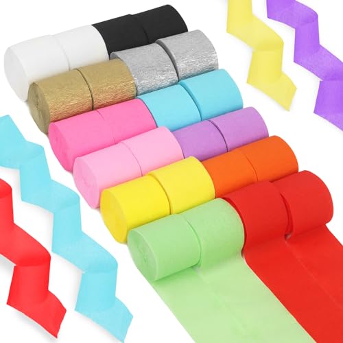 Rustark 24 Rollen 3.5cm x 10m/Rolle Krepppapier Party Bunt Kreppbänder Papier Streamer in 12-Farben Party Streamer Crepe Paper Streamers für Party Dekorationen, Zeremonie, festliche DIY Handwerk von Rustark
