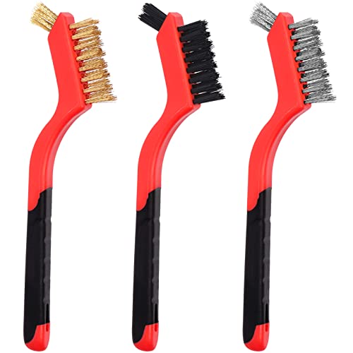 Rustark Drahtbürsten-Set mit Messing, Nylon, Edelstahl-Borsten, Bürstenkopf und gebogenem Griff zum Entfernen von Rost, Flecken, Tiefenreinigung, 3-teiliges Set Rustark Drahtbürsten-Set mit Messing, Nylon, Edelstahl-Borsten, Bürstenkopf und gebogenem Griff zum Entfernen von Rost, Flecken, Tiefenreinigung, 3-teiliges Set von Rustark
