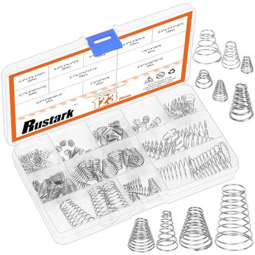 Rustark Metallfedern komprimierter Turmfedern Kompressions-Kegelfeder-Sortiment-Set (123, Silber, 10 verschiedene Größen) von Rustark