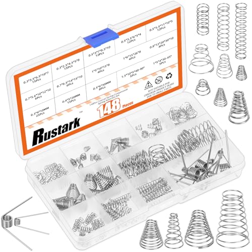 Rustark Metallfedern komprimierter Turmfedern Kompressions-Kegelfeder-Sortiment-Set (148, Silber, 15 verschiedene Größen) von Rustark