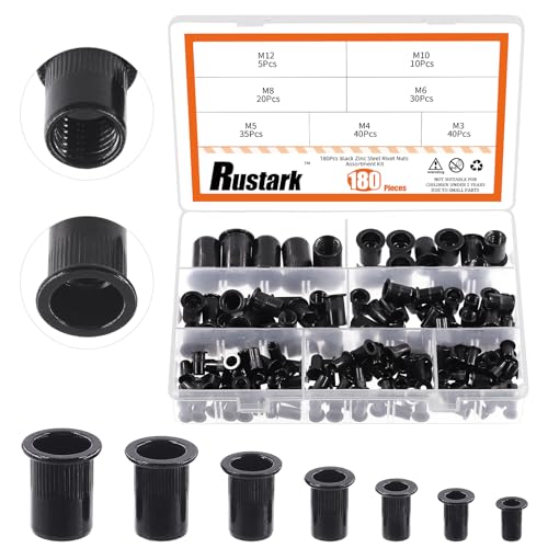Rustark 180 Stück Schwarz Nietmuttern Sortiment Set M3 M4 M5 M6 M8 M10 M12 Schwarz Verzinkte Kohlenstoffstahl Nietmuttern Flachkopf Nietmuttern Blindnietmuttern für Metall Kunststoff Rustark 180 Stück Schwarz Nietmuttern Sortiment Set M3 M4 M5 M6 M8 M10 M12 Schwarz Verzinkte Kohlenstoffstahl Nietmuttern Flachkopf Nietmuttern Blindnietmuttern für Metall Kunststoff von Rustark