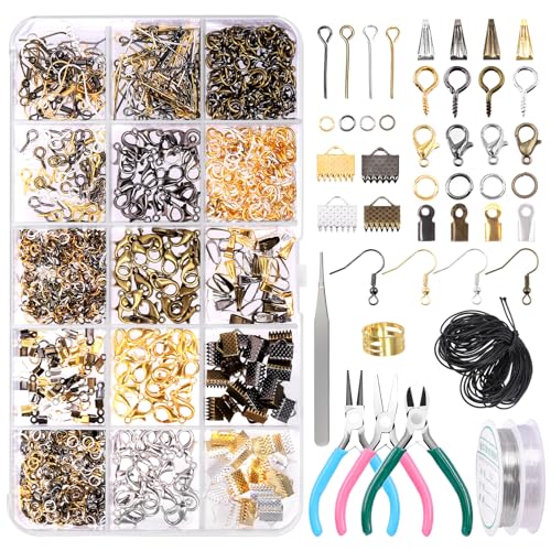 Rustark 1469 Stück Schmuckherstellung Set mit Schmuckzangen, Schmuckdrähten, Schmuck Springringe Funden, Schmuckwerkzeugen, Zubehör für Schmuckherstellung Reparatur, Perlenarbeit von Rustark
