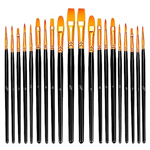 Rustark 20 Stück Perlglanz Pinsel Set Aquarellpinsel Künstler Pinsel Set Künstlerpinsel Nylon Acrylfarben Pinsel Malerei Ölfarben Brush Paint Brushes für Aquarell Ölgemälde, Schwarz von Rustark