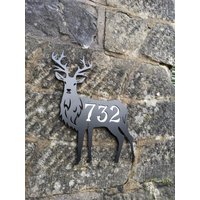 Metall-Haus-Zeichen-Hirsch-Hirsch/Custom-Zeichen Hausnummern Stahl-Zeichen Neues Haus-Zeichen Wald-Kreatur-Zeichen von RustedBanana