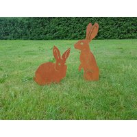Rostige Metall Kaninchen - Gartendeko Kunst Geschenk Stahl Bunnies Rostiger Hase von RustedBanana