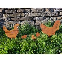 Rusty Metal Hühnerfamilie - Gartenschmuck Kunst Huhn Henne Bauernhof Tiere Hahn Hähnchen von RustedBanana