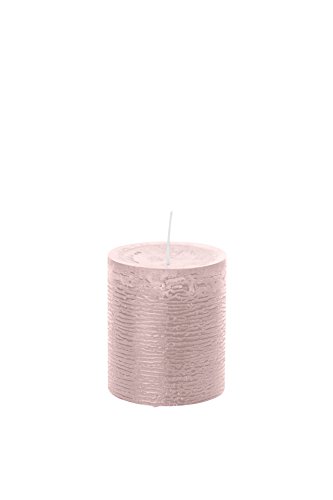 Rustic Stumpenkerze 80 x 68 mm (H x Ø), Farbe Pastell Rose, mit ASF zum Abbrandschutz, durchgefärbte Stumpenkerzen in rustikaler Optik, geeignet für Deko, Party, Event, Hochzeit, Adventskranzkerzen von Rustic Kerzen