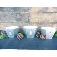 Set Von 3 Silbernen Holz Kerzenständer Überbaukasten - Weihnachtsdekoration ~ Baumausschneidedesign von RusticBoardwalk