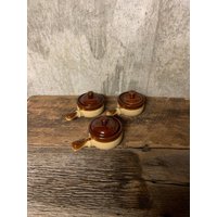 Ton Suppe Schale, Steinzeug Keramik, Braun Tropf Schalen, Mid Century Retro Geschirr, Deckel Zwiebel Schale von RusticBuckets