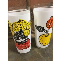 Vintage Bar Gläser, L Elliott Becher, Mod Frosted High Ball Glas, 1950Er Jahre Mcm Barware, Obst Mid Century Modern von RusticBuckets
