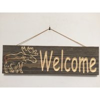 Scheune Holz Unterzeichnen "Welcome" Mit Elch Scheune Holz Unterzeichnen "Welcome" Mit Elch von RusticBySlater