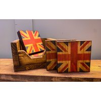 Geschenk Union Jack Pine Coaster Set von RusticFeelingsGB