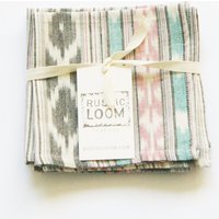 Cocktail-Servietten-Set - Aqua Pink Ikat Streifentuch-Servietten-Set Von 4 von RusticLoom