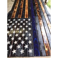 Dünne Blaue Linie Holz Verbrannt Flagge von RusticRelicsNJ