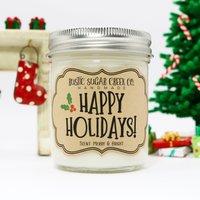 Happy Holidays Sojawachs Weihnachtskerze 3-Größen Handgefertigt Sauber Abbrennend Mit Geschenkbox von RusticSugarCreekCo