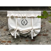 Monogrammiert Bauernhaus Rüschenvorhang Land Schlaufe Volant Rustikal Natürlich Beige Shabby Chic Fenster Französisch Wohnzimmer Cottage Vorhänge von RusticTale