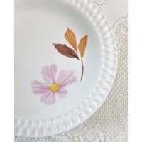 Salatschale Kruse Irokesen Intaglio Rosa Blume Herbst Braun Blatt Geprägt Rand Weiß von RusticValleyVintage