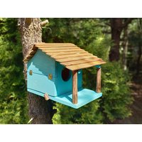Blau-Türkisfarbene Eichhörnchen-Box | Handgefertigtes Großes Retro Gebeiztes Holzhaus Für Wilde Eichhörnchen von RusticWoodenPoland