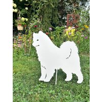 Samojede Gartenstecker Metall Hunde Skulptur, Haustier Erinnerung Kunst von RusticaOrnamentals