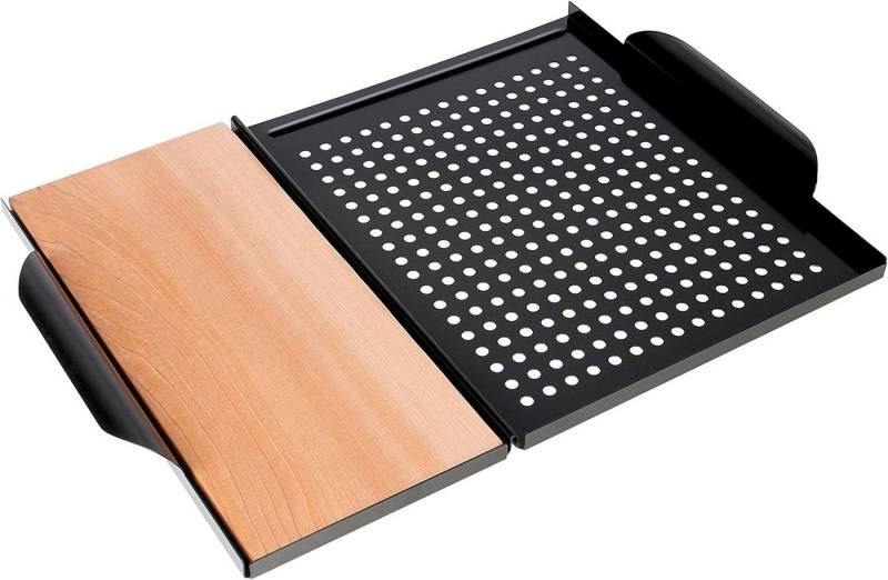 Rustler Grillplattenaufsatz Karbonstahl Grillplatte mit Räucherbrett aus Zedernholz 45x30,5x3 cm, Karbonstahl & Zedernholz, (1-St), Karbonstahl & Zedernholz von Rustler