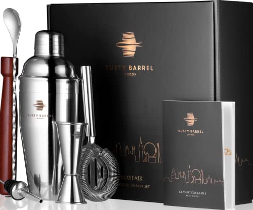 Rusty Barrel Mayfair Cocktail Set – Cocktail Shaker Set mit Edelstahl Cocktail Shaker und Cocktail Zubehör | Cocktail Mix Set In Einer Luxuriösen Geschenkbox von Rusty Barrel