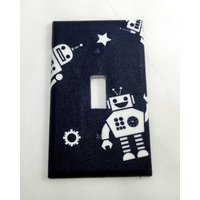 Roboter-stoff Bezogen Einzelne Lichtschalter Cover/Boy's Room Baby Kinderzimmer Decor Dusche Geschenk Gift Für Junge Marine Weiß Outlet von RustyCanvas