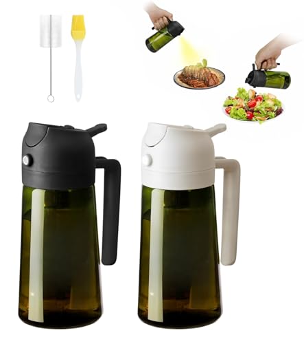 2 Stück 2 in 1 Ölsprüher für Speiseöl,Olivenöl Flasche,470ML UV-Schutz lebensmittelecht Öl Sprühflasche,Cooking Oil Sprayer,Ölsprühgerät für Heißluftfritteuse,Sprühöl,Ölspray Zum Kochen,Grillen,Küche von Rusudiy