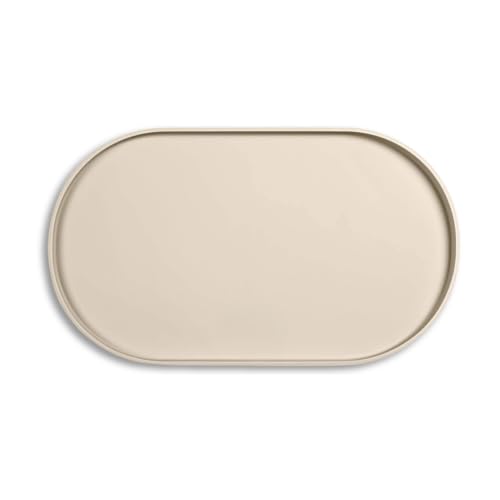 Napfunterlage Hund,BPA-Freie Silikonmatte mit Rand Gummi-Hundenapf Unterlage für Futter- und Wassernäpfe,Beige Oval Stilvolle Minimalistische Haustiermatte,44L*27B*1H cm Hält Zwei Hundenäpfe von Rusudiy